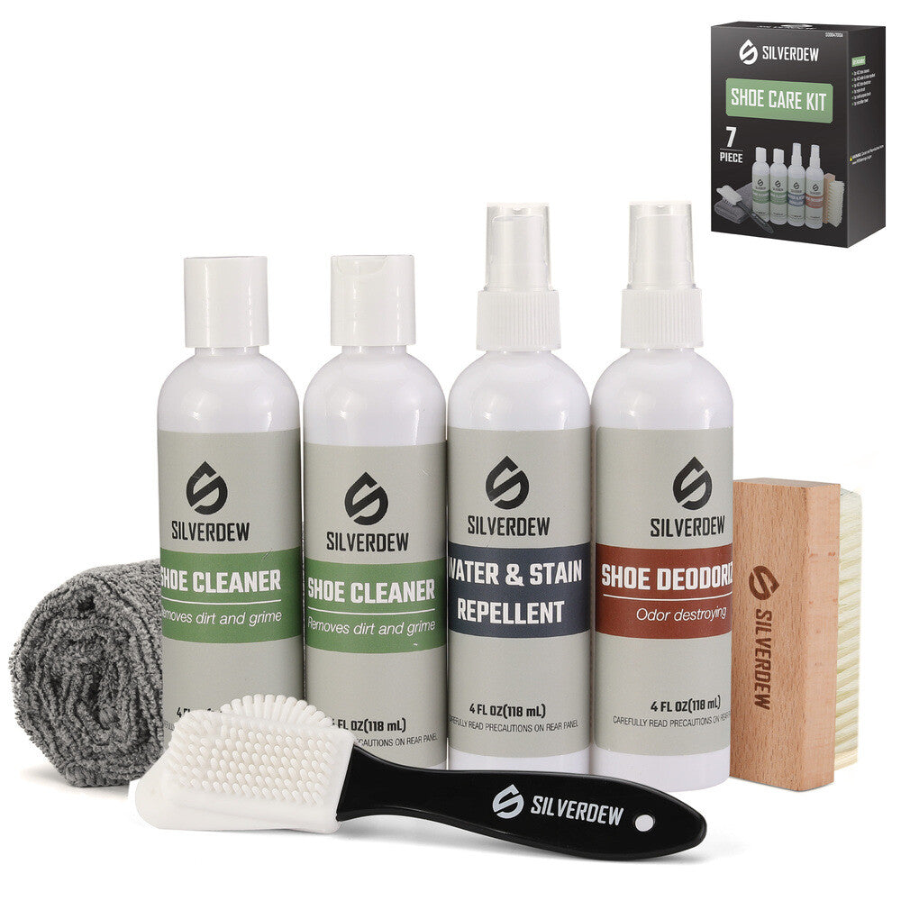 7PIECE Shoe Cleaning Kit w/2 Bottles & 2 Brushes & Deodorizer Protector