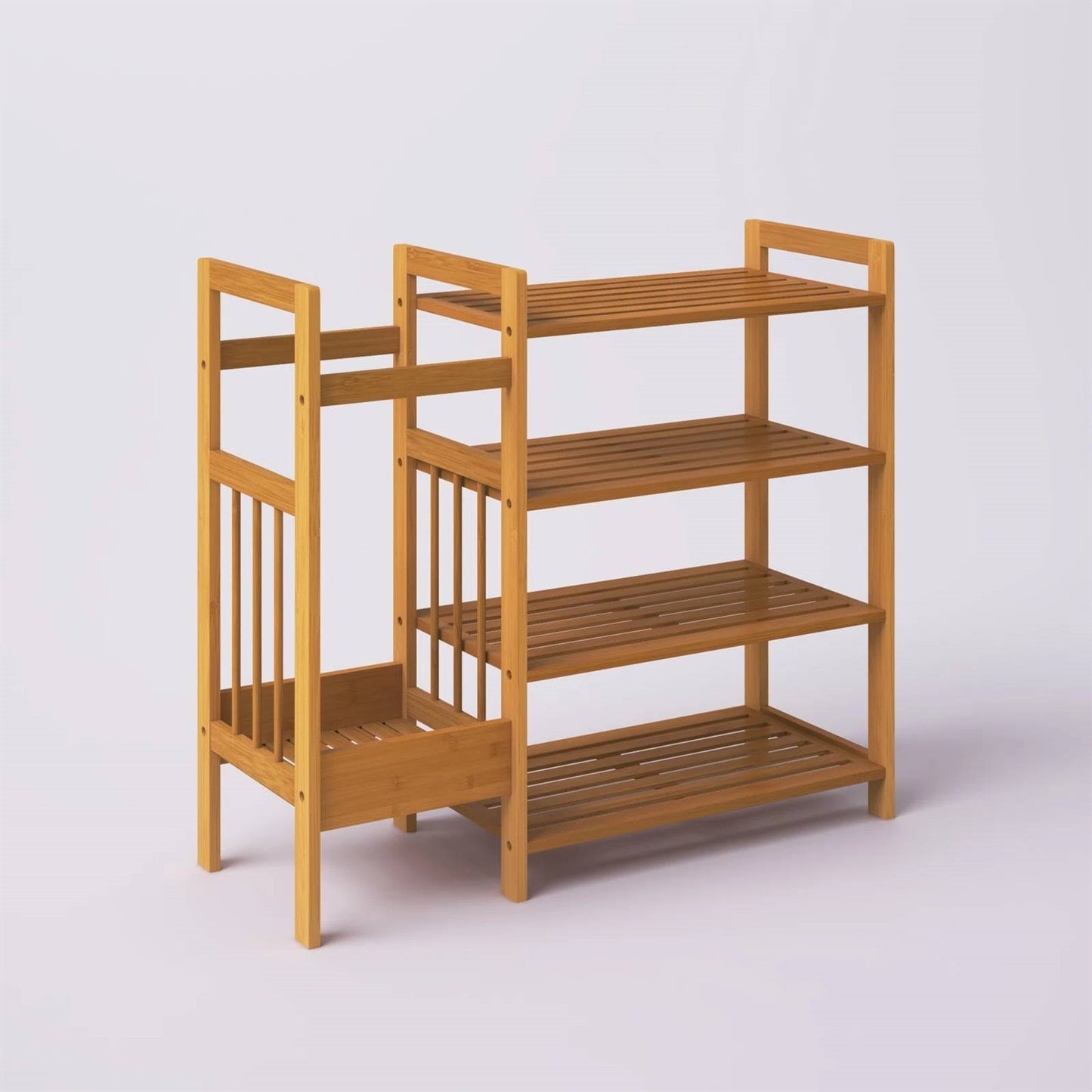 4-Shelf Bamboo Shoe Rack with Umbrella Holder