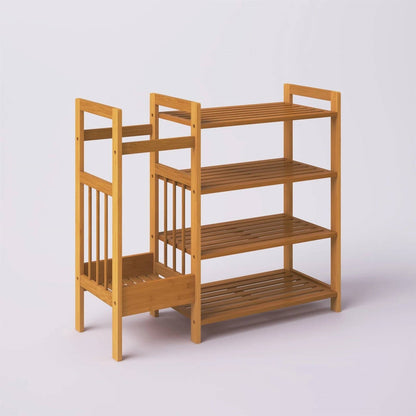4-Shelf Bamboo Shoe Rack with Umbrella Holder