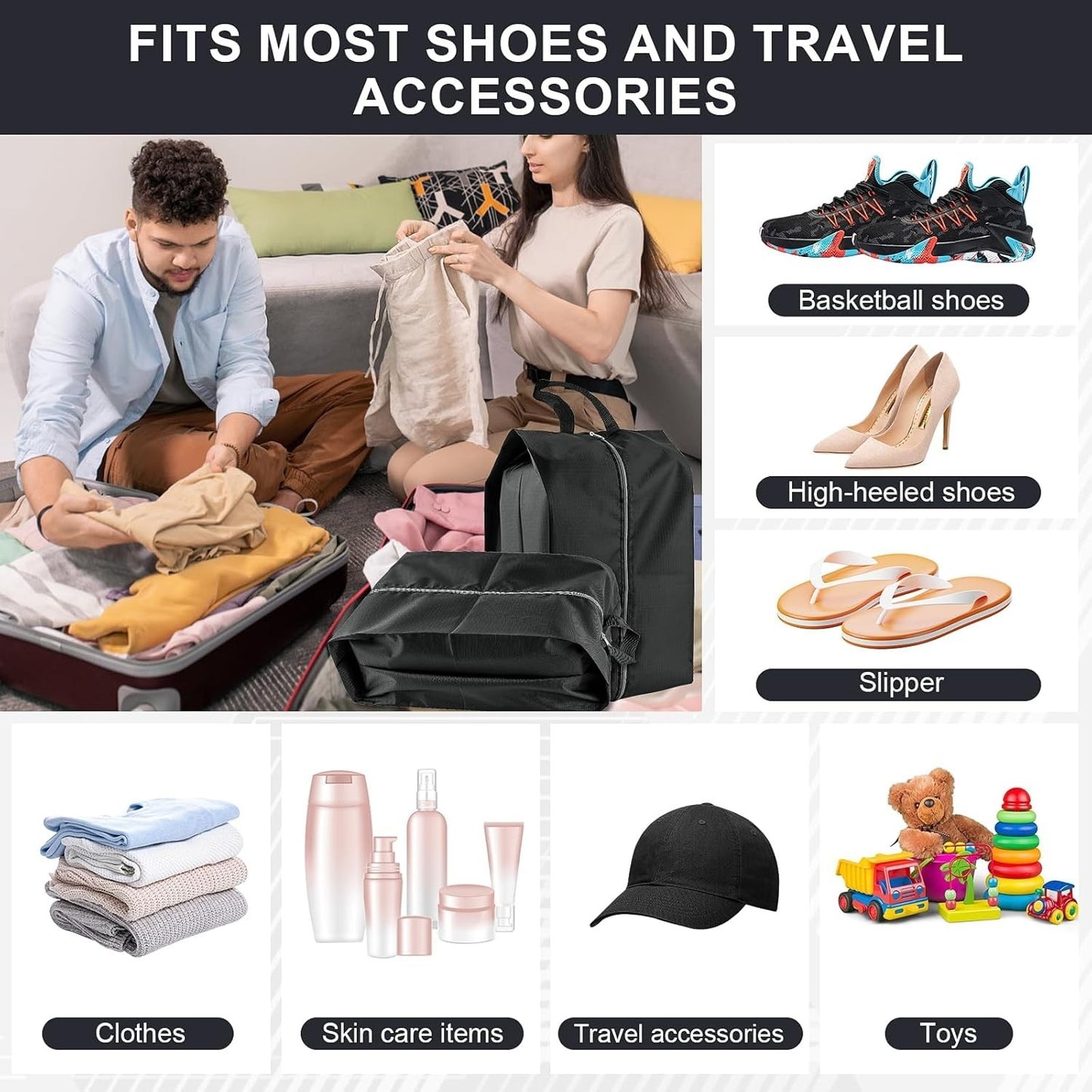 4 Pack Extra Durable Travel Shoe Bags for Storage and Pack