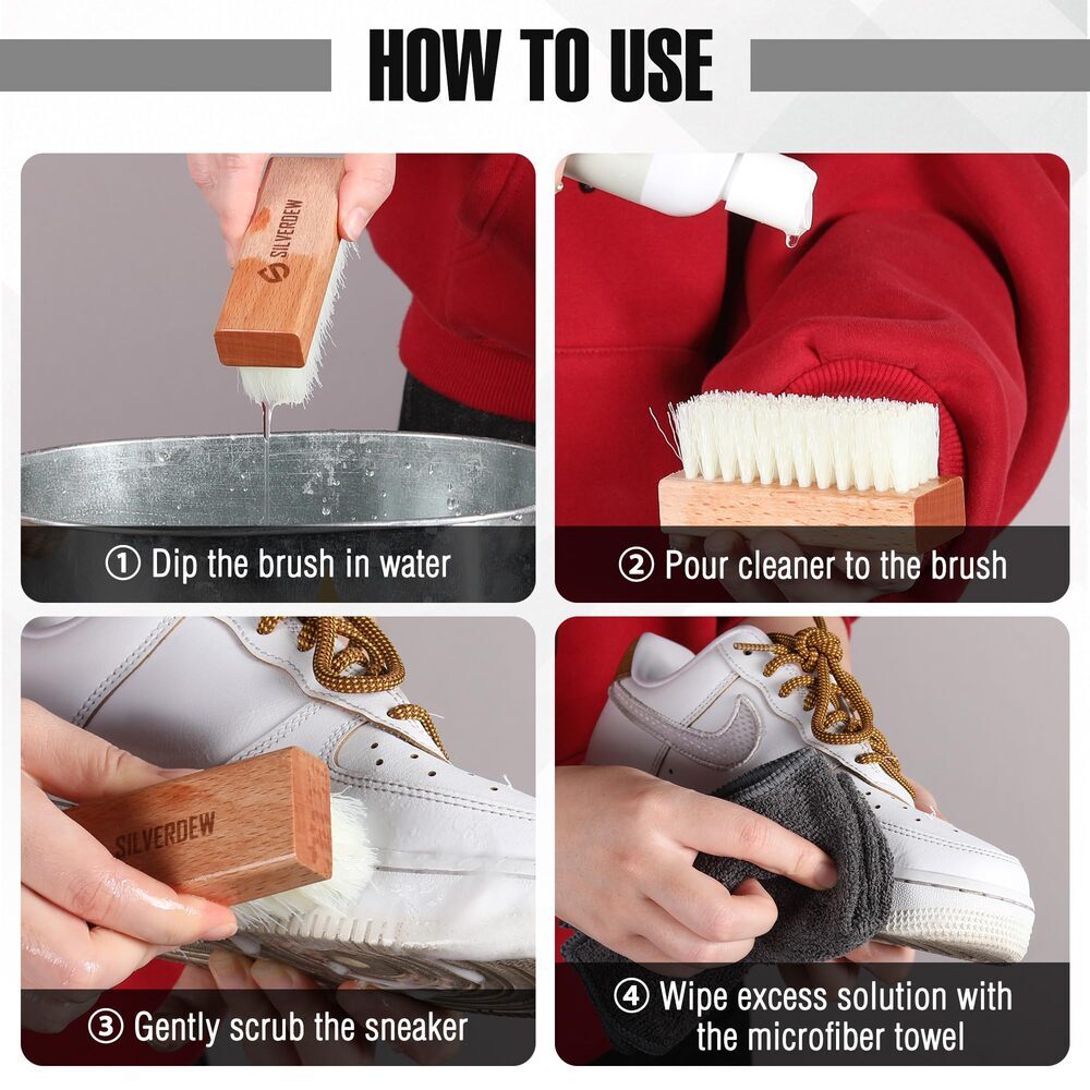 7PIECE Shoe Cleaning Kit w/2 Bottles & 2 Brushes & Deodorizer Protector