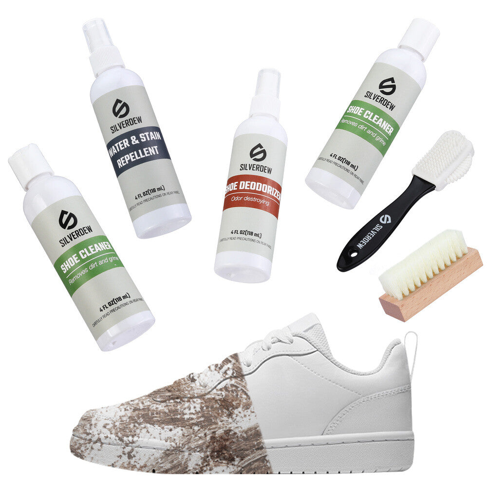 7PIECE Shoe Cleaning Kit w/2 Bottles & 2 Brushes & Deodorizer Protector