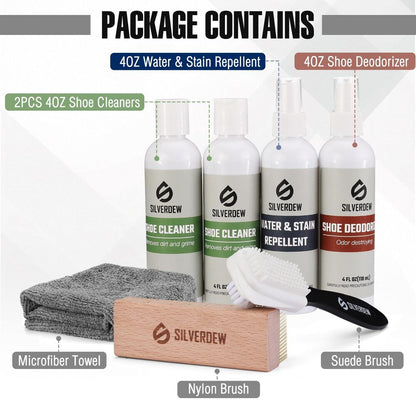 7PIECE Shoe Cleaning Kit w/2 Bottles & 2 Brushes & Deodorizer Protector