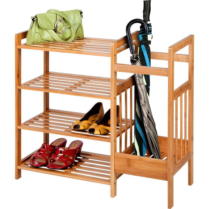 4-Shelf Bamboo Shoe Rack with Umbrella Holder